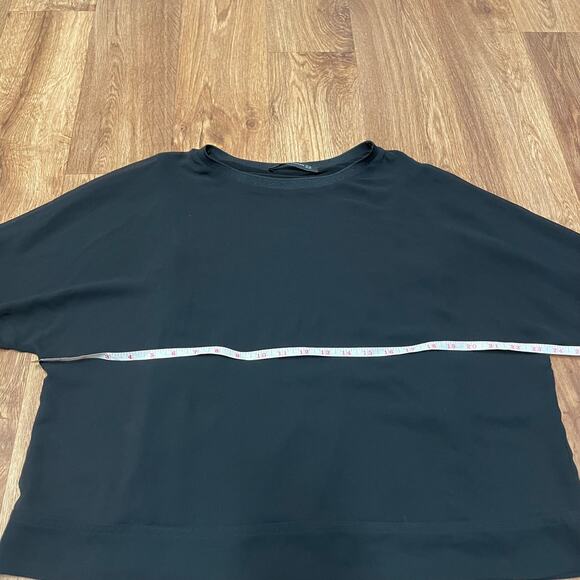Zara Woman Solid Black Sheer Dolman Sleeve Blouse Top Size XS Round Neck - Picture 6 of 7